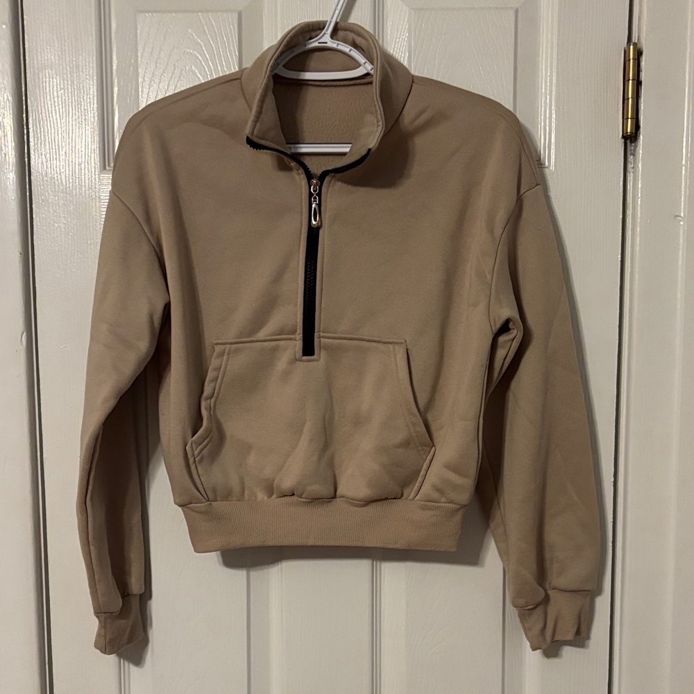 Women’s Tan Half-Zip Crop Sweatshirt